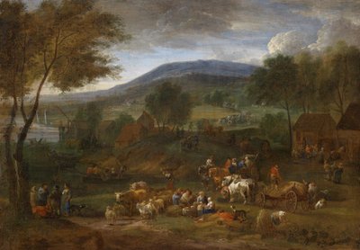 Weitläufige Landschaft mit bäuerlichem Personal von Pieter Bouts